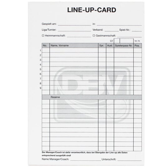 DBV Line-Up-Card