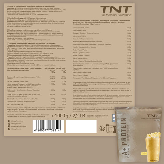 TNT A+ Protein - Banane - Label mit Nährwertangaben