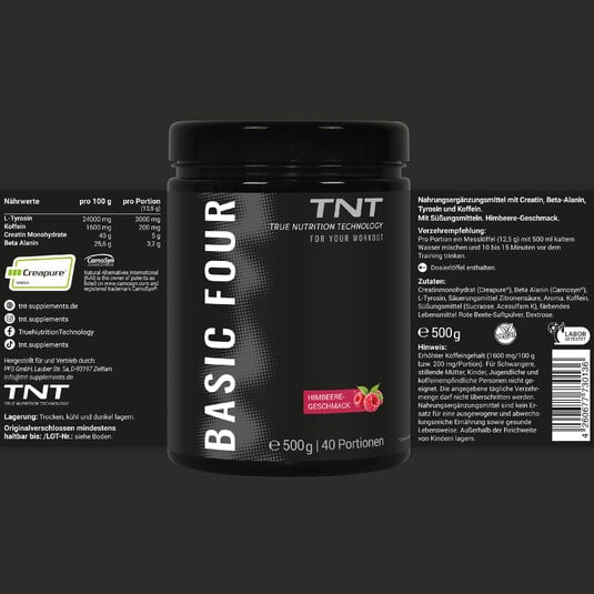 TNT Basic Four Dose Himbeere Geschmack Dose mit Etikett