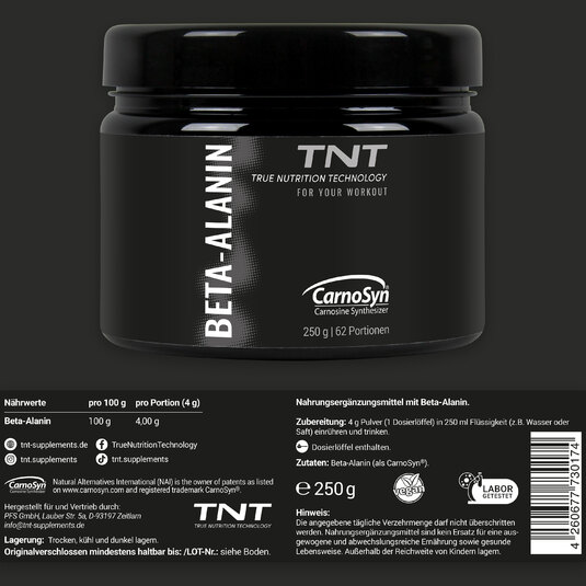 TNT Beta Alanin CarnoSyn Etikett mit Nhrwertangaben