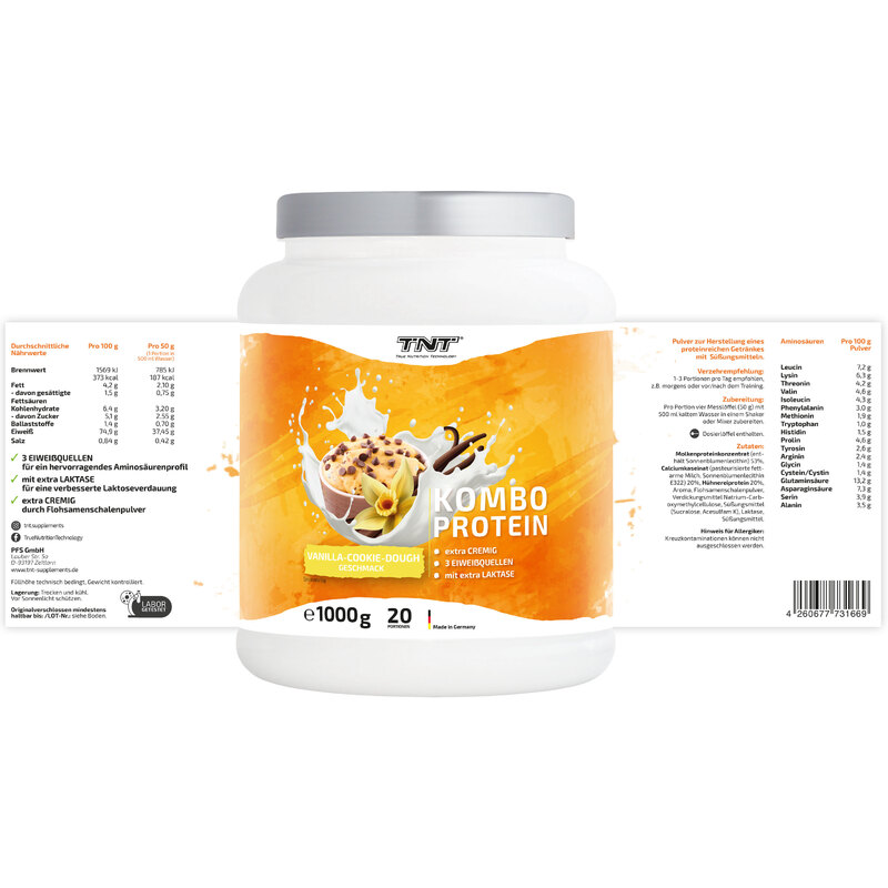 TNT Kombo Protein Vanilla-Cookie-Dough Nährwerte