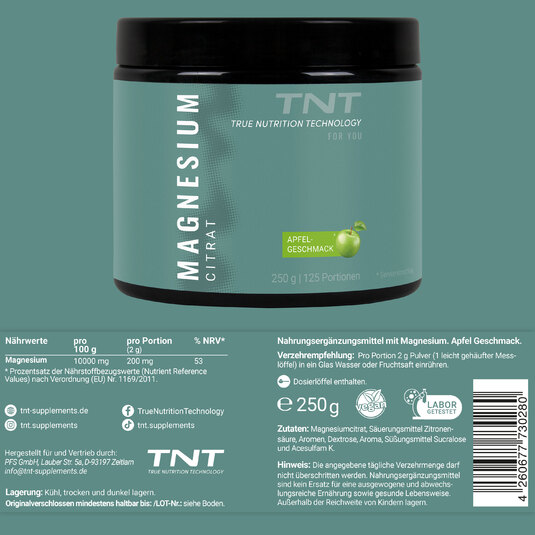 TNT Magnesium Citrat Apfel-Geschmack - Nhrwertangaben