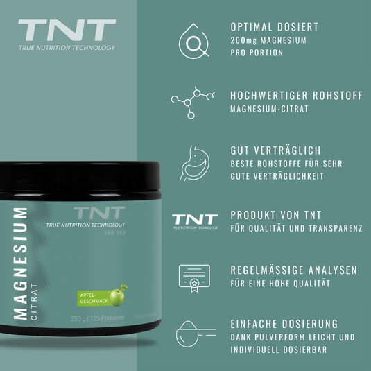 TNT Magnesium Citrat Apfel-Geschmack - Vorteile