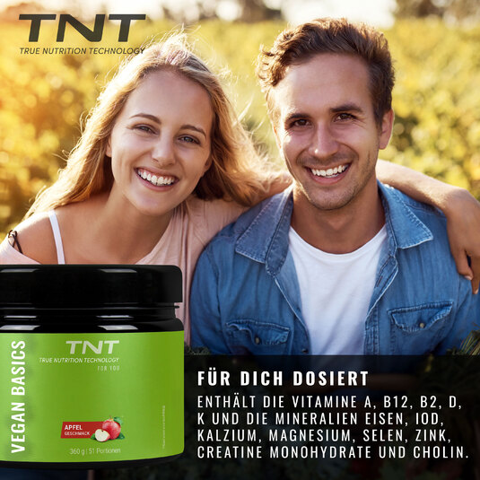 TNT Vegan Basics enthält die wichtigsten Vitamine und Mineralien