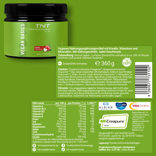 Nährwertangaben und mehr von TNT Vegan Basics
